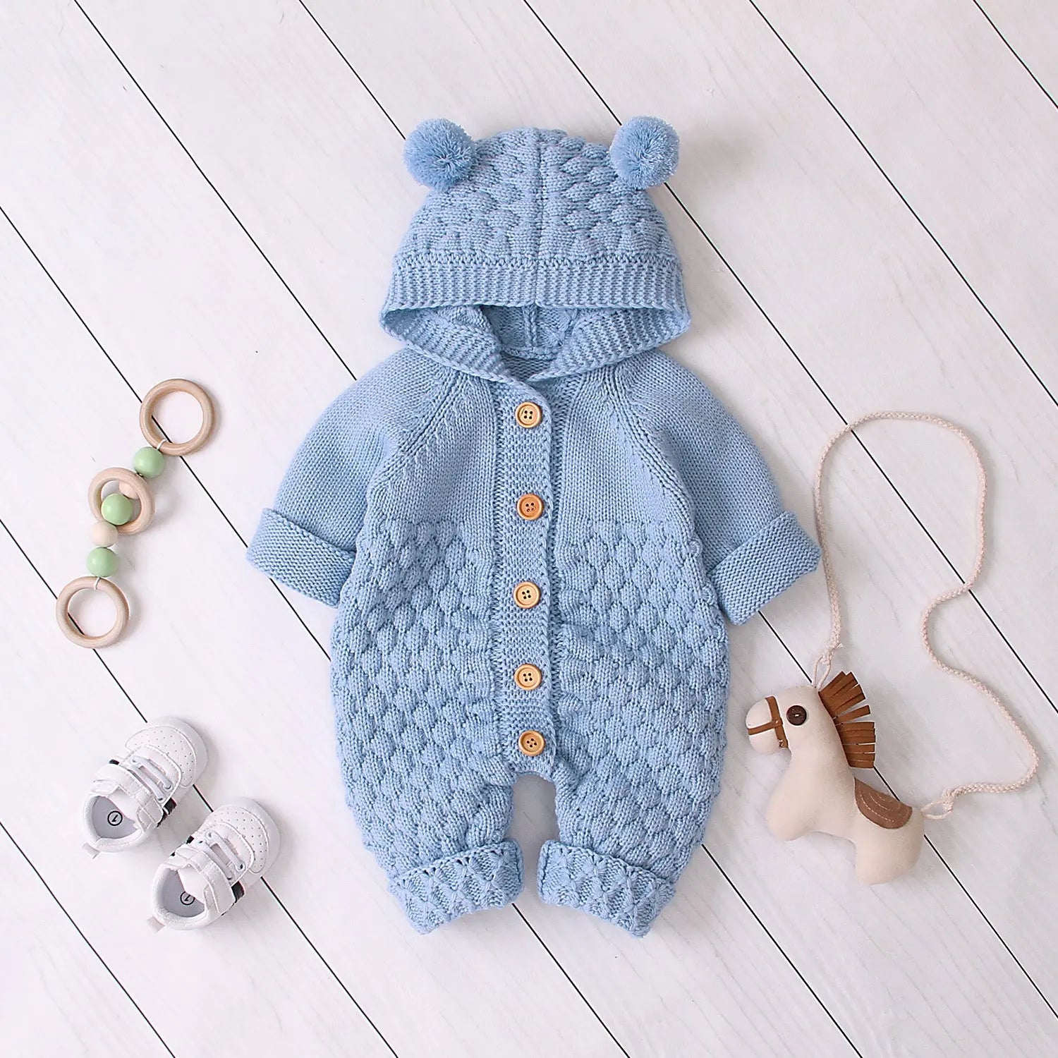 Cute Hooded Knit Jumpsuit for Snuggly Everyday Comfort 1