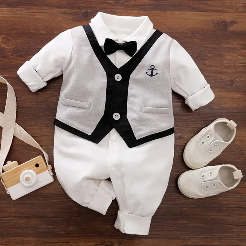 Adorable Gentleman-Style Baby Romper for Special Moments 1