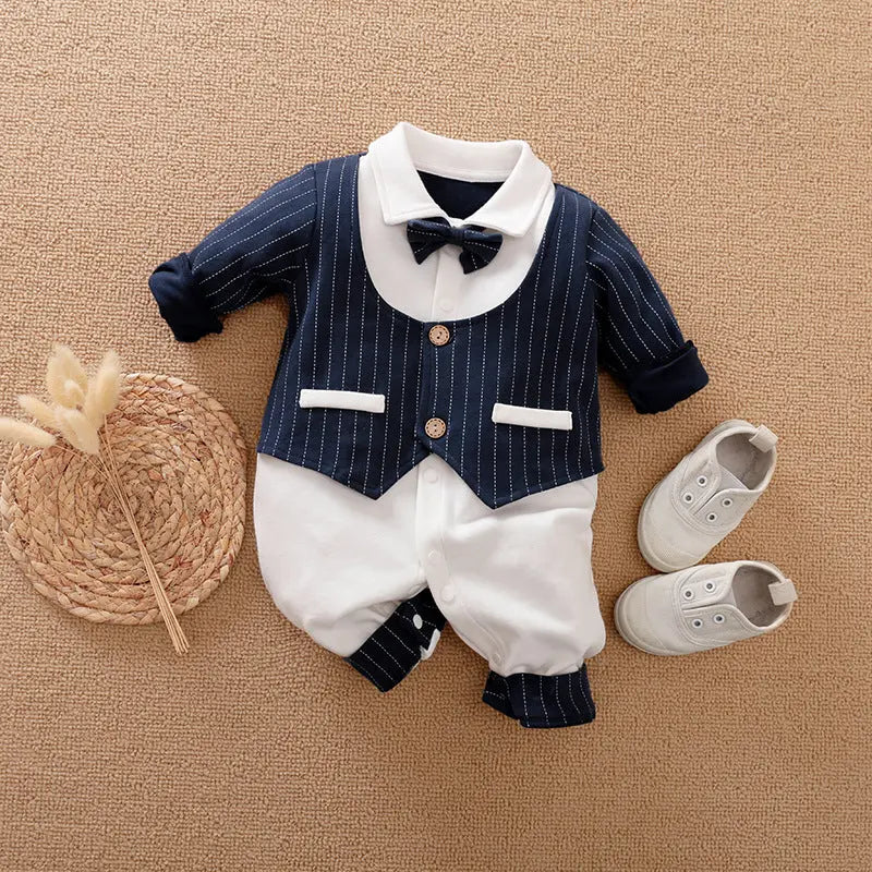 Adorable Gentleman-Style Baby Romper for Special Moments 1