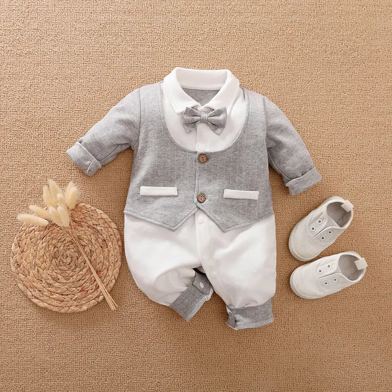 Adorable Gentleman-Style Baby Romper for Special Moments 1