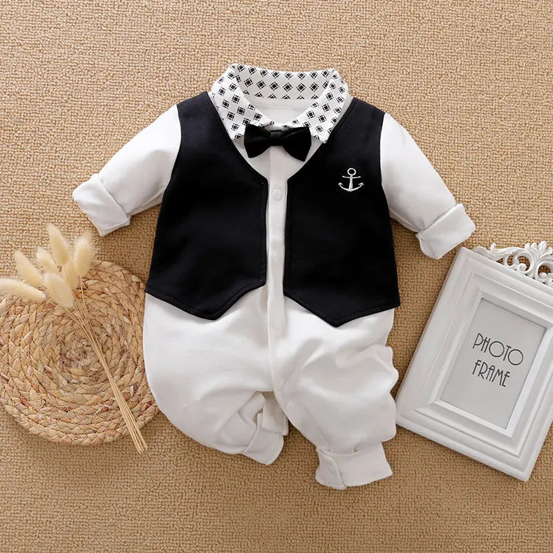 Adorable Gentleman-Style Baby Romper for Special Moments 1