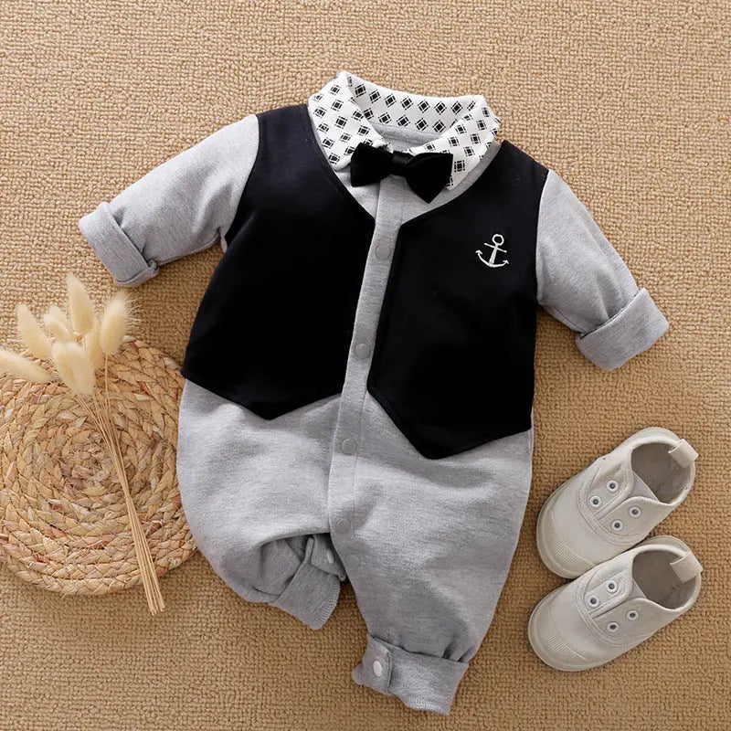 Adorable Gentleman-Style Baby Romper for Special Moments 1