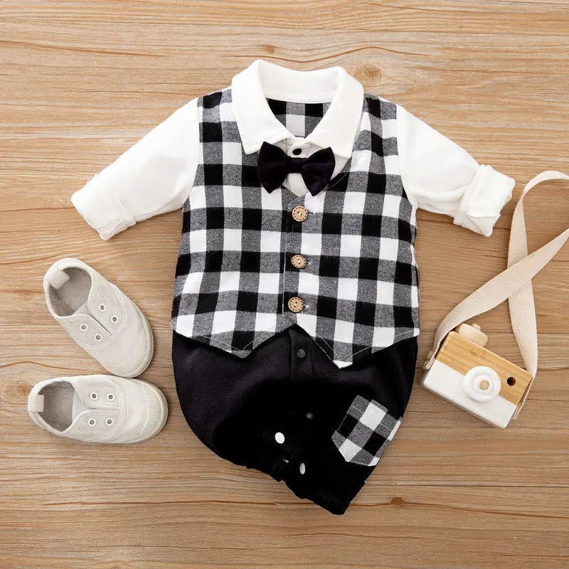 Adorable Gentleman-Style Baby Romper for Special Moments 1