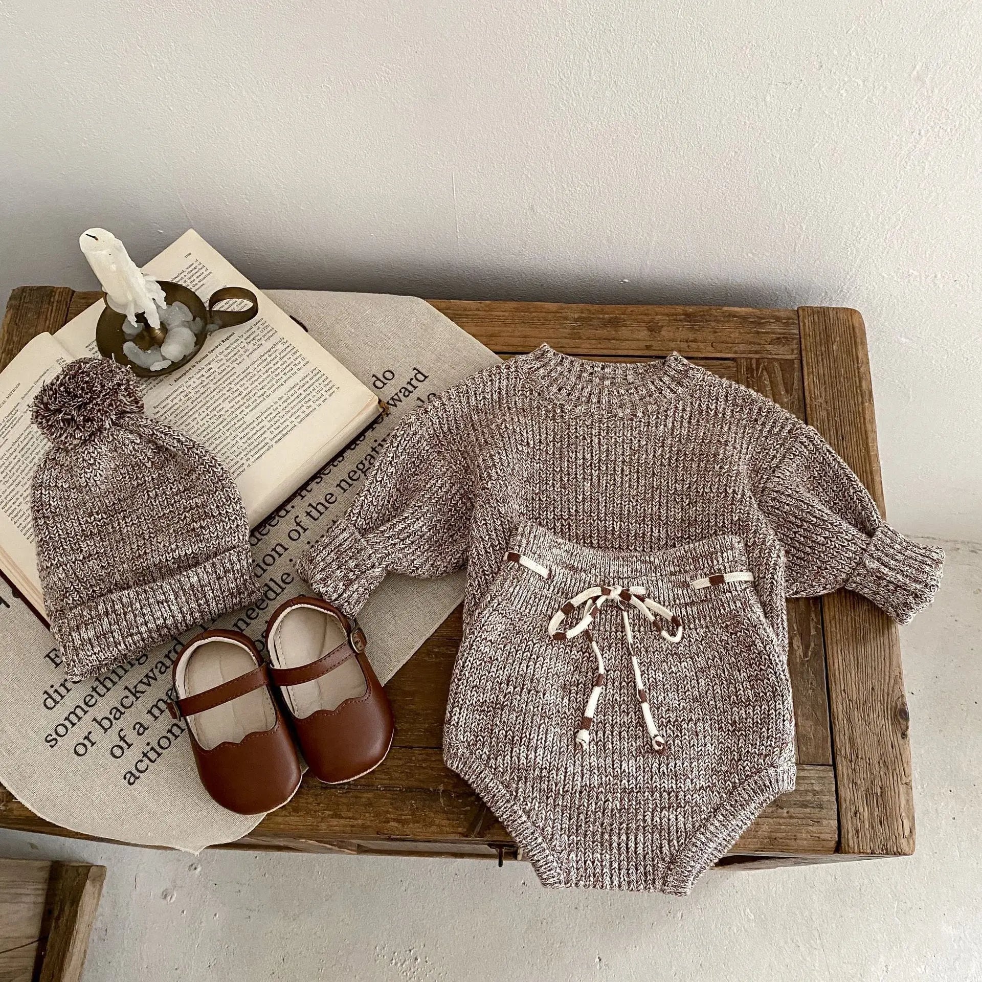 Warm Infant Pullover, Pants, and Hat Set for Girls 1