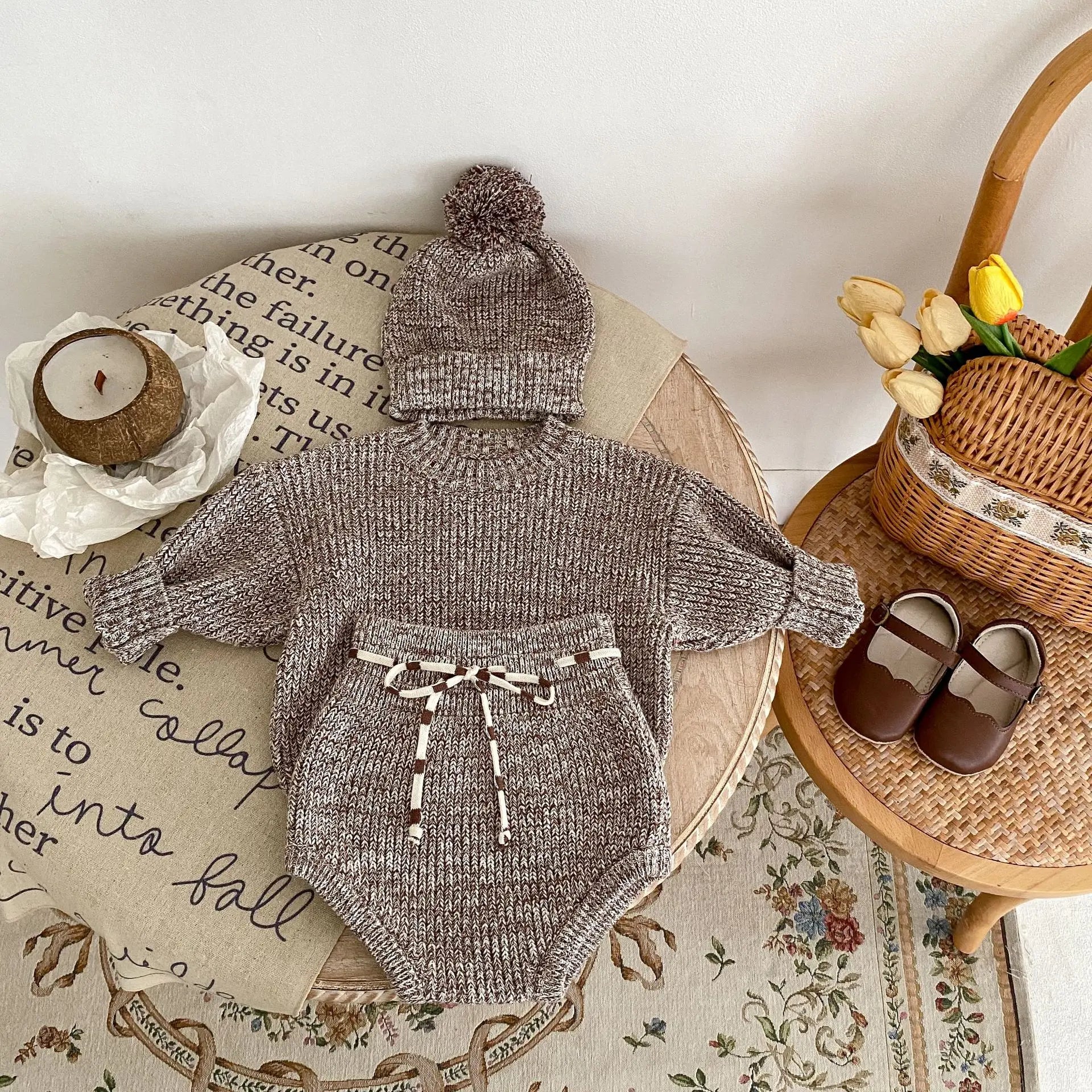 Warm Infant Pullover, Pants, and Hat Set for Girls 1